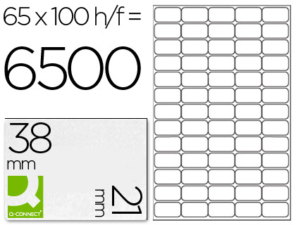 CJ100 hojas A4 6500 etiquetas adhesivas Q-Connect 38,1x21,2mm.  ILC